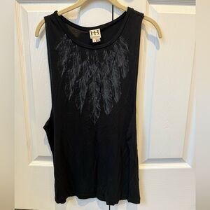 Black Haute Hippie Feather Print Muscle Tank Size Small